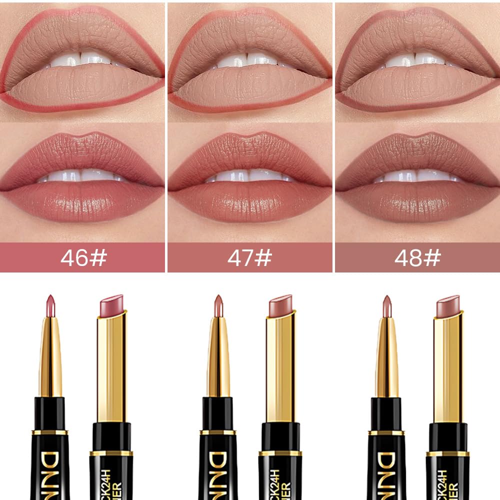 evpct 3Pcs Nude Pink Brown Velvet Matte Lip Liner and Lipstick Combo Set Kit for Women, Magic 24 Hours Lipstick and Lip Liner Makeup Set Stain Long Lasting Waterproof labial