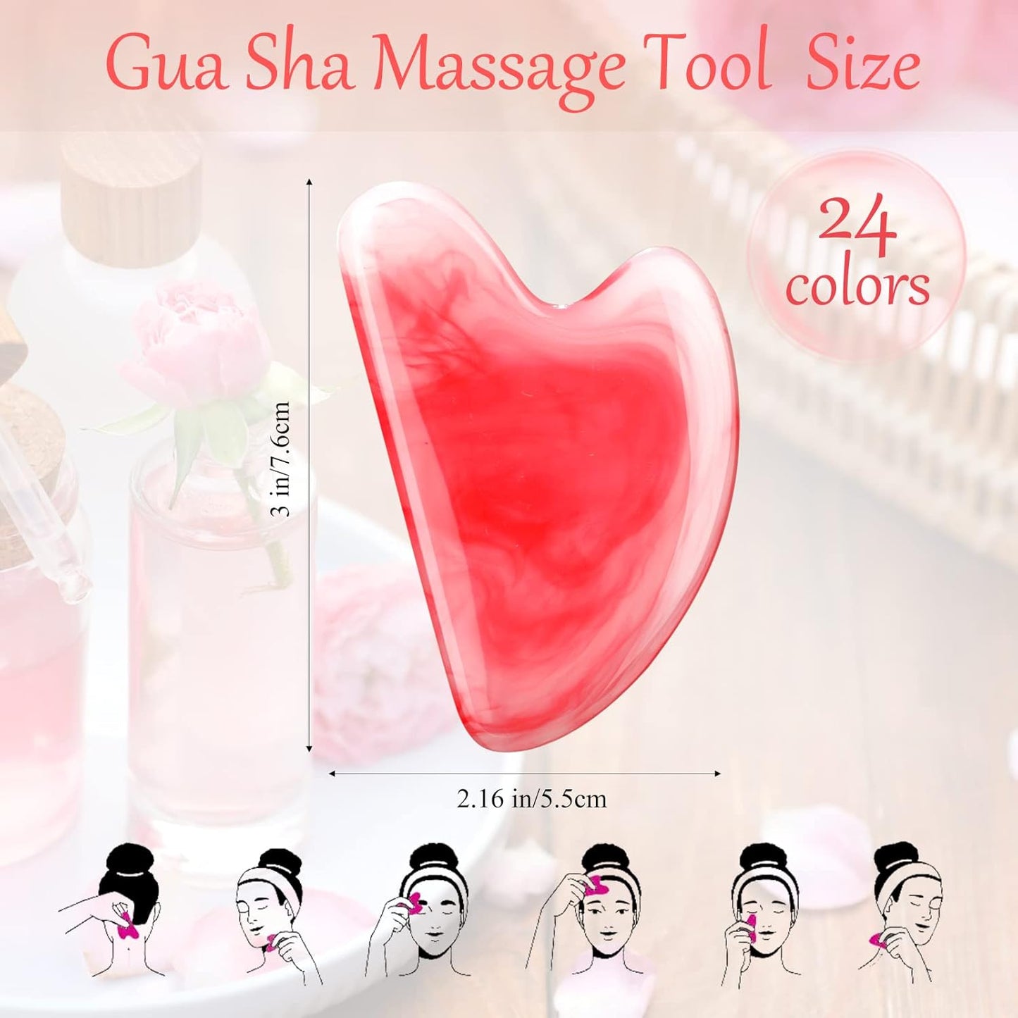 Sherr 24 Pcs Gua Sha Facial Tool Resin Gua Sha Massage Tool Heart Shaped Gua Sha Stone Guasha Board for Face Body Skin Massage Spa Acupuncture Prevent Wrinkles (Multi Colors)
