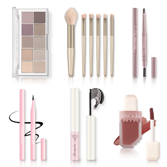 All in One Makeup Kit - Makeup Set for Women, Girls & Teens, Include 10 Colors Eyeshadow Palette, Lip Gloss, Eyebrow & Eyeliner Pencil, Waterproof Mascara, 6 Pcs Makeup Brushes (Morandi Cement)