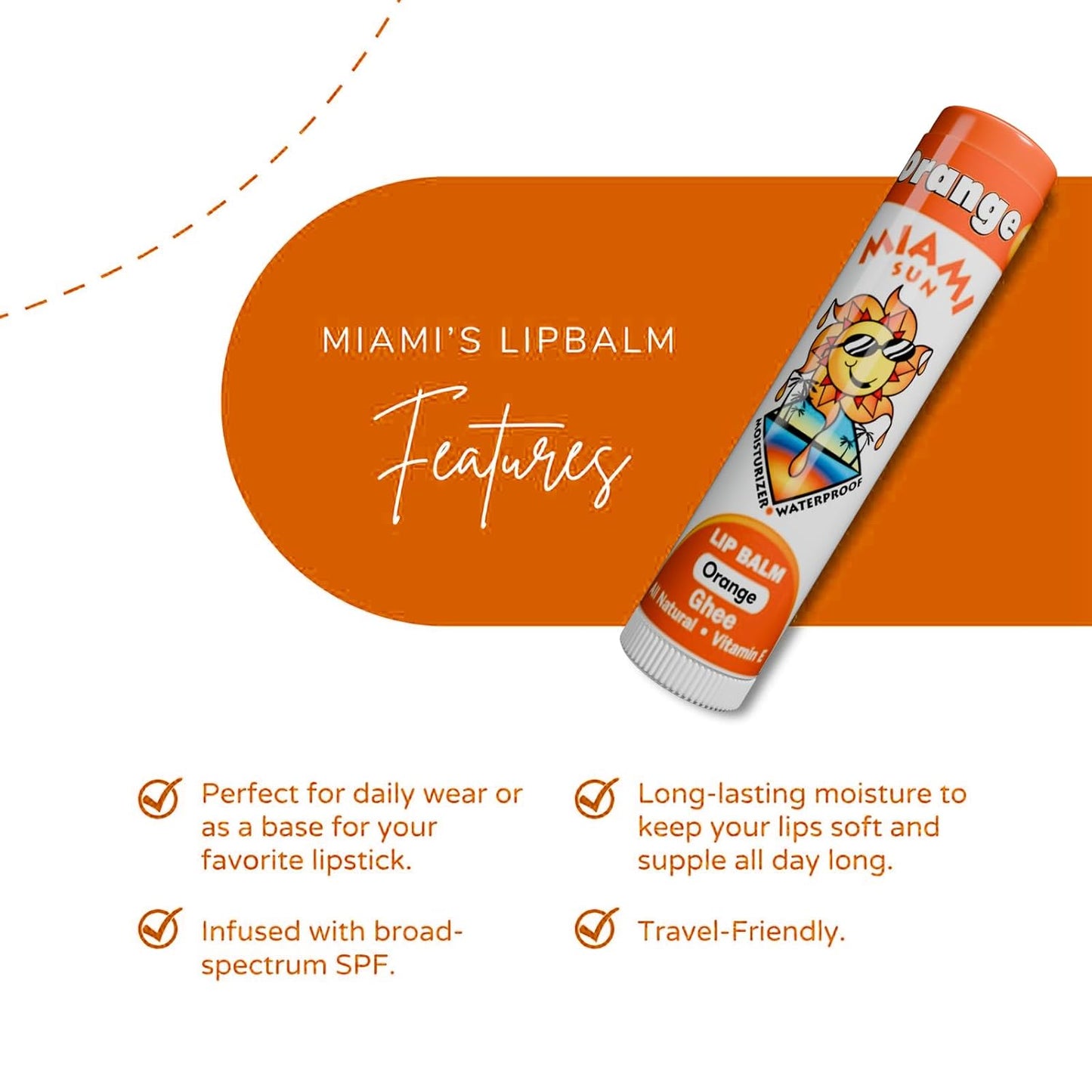 Miami Sun Natural Ghee Lip Balm, Hydrating Lip Treatment with Shea Butter & Beeswax, Organic & Non-Toxic, Best for Dry, Chapped Lips - Moisturizing, Healing, Chemical-Free Lip Care (Gift of 2, Orange)