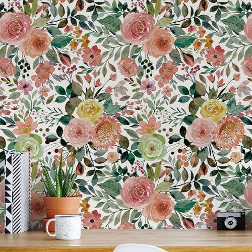 Simon&Siff Pink Colorful Floral Peel and Stick Wallpaper, 17.3"x120" by SimonSiff