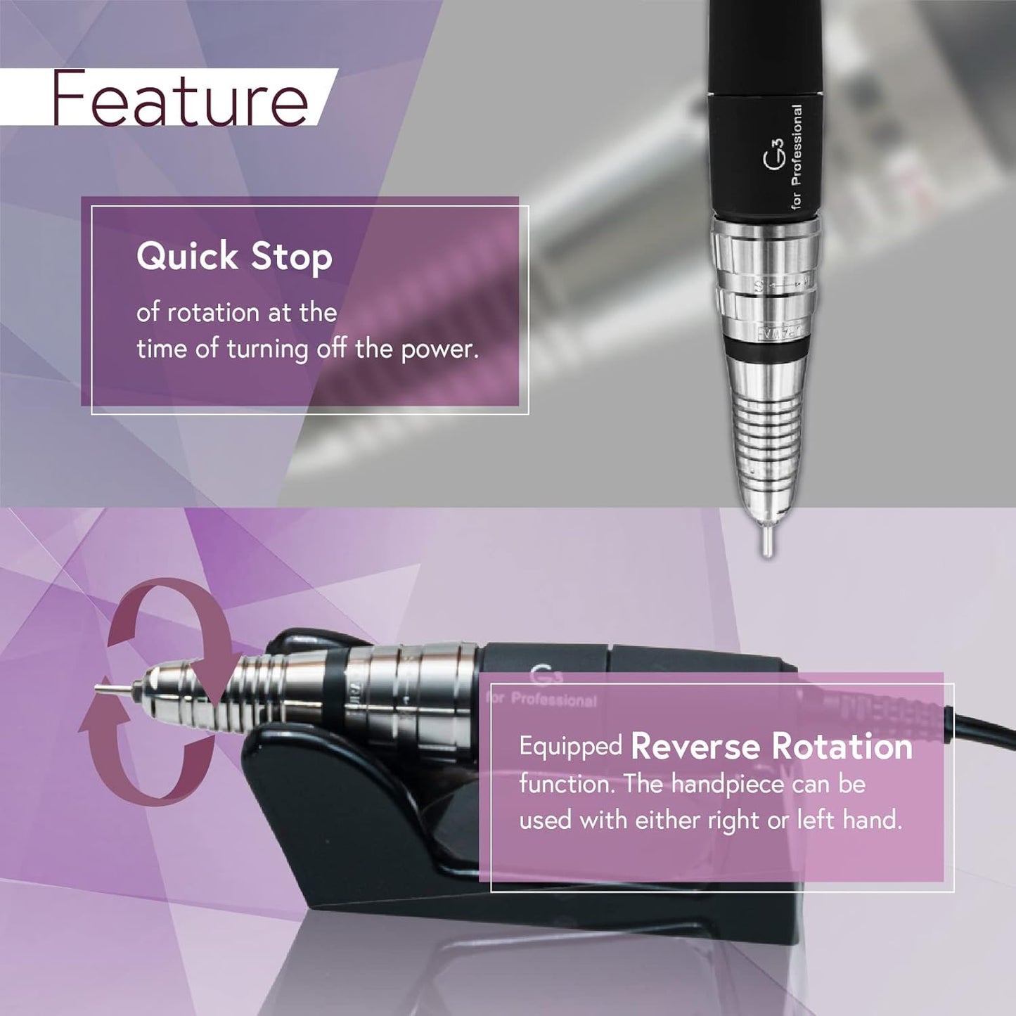 [Upower] G3 Professional Nail Drill Machine, 20000 RPM Electric File for Nails, Rechargeable Portable Nail Machine, Low Noise & Low Vibration (Made in Japan) Produced by URAWA Corp. [Gold]