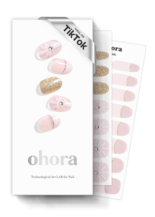 ohora Semi Cured Gel Nail Strips (N Christmas Surprise) - White/Nude, Works with Any UV/LED Lamps, Salon-Quality, Long Lasting, Easy to Apply & Remove - Includes 2 Prep Pads, Nail File & Wooden Stick