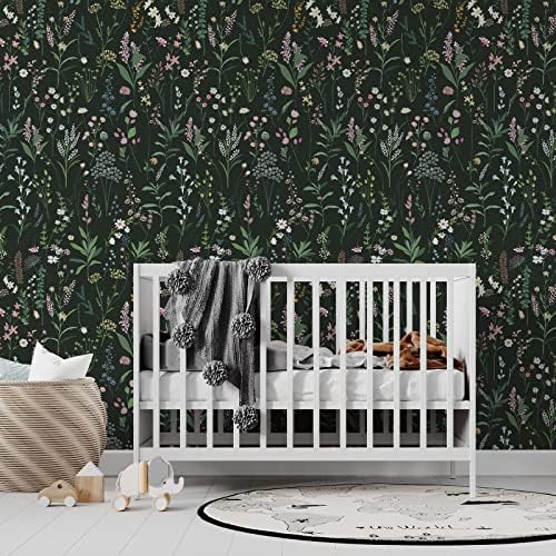 JiffDiff Dark Green Botanical Floral Peel and Stick Wallpaper, 17.3" x 472" - Image 3