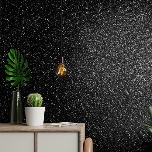 VEELIKE 15.7''x354'' Black Glitter Peel and Stick Wallpaper Sparkle Glitter - Image 5