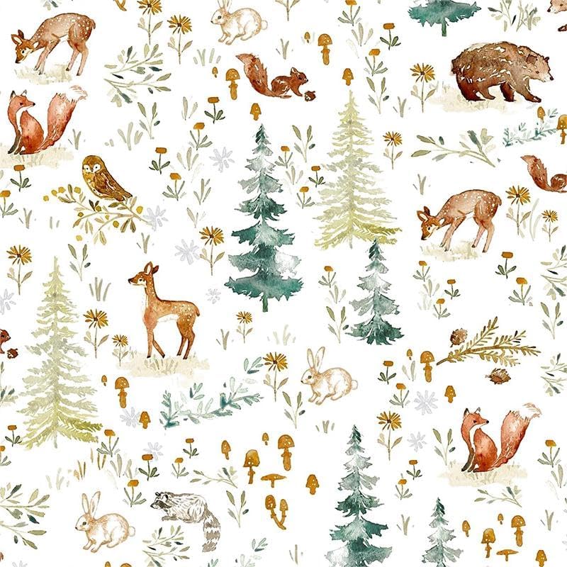 Fairy Animals Forest Deer Cute Owl Rabbits Trees White Peel and Stick Wallpaper by VistaPalette
