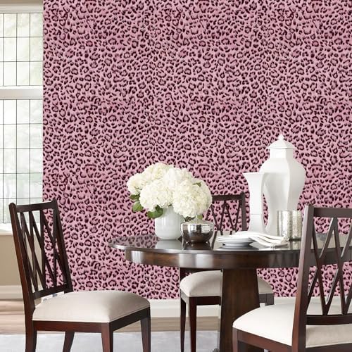 Simon&Siff Leopard Print Peel and Stick Wallpaper 17.3"x400" Black/Pink - Image 5