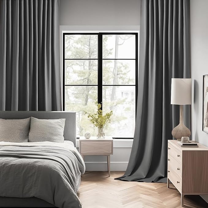 MIULEE Back Tab Grey Blackout Curtains 96 Inch Long 2 Panels Set - Image 2