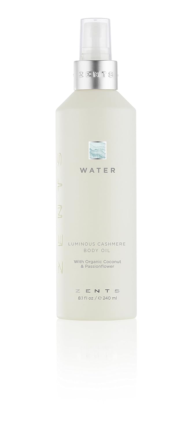 Zents Luminous Cashmere Body Oil (Water Fragrance) | Moisturizing Body Oil with Vitamin E & Organic Coconut Oil | Softens & Smooths Skin | 8 fl oz