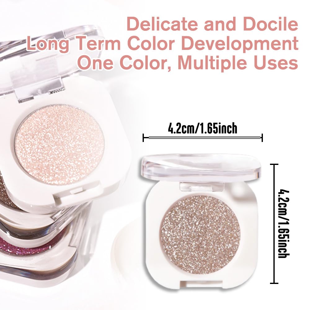 Nude Glitter Eyeshadow Palette for Women, Single Monochrome Eye Shadow Makeup, Shiny Pressed Powder, Blendable Natural sombras para ojos, Holographic,Vegan,Travel -10