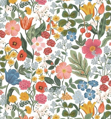 Colorful Boho Floral Peel and Stick Wallpaper Flower and Leaf Contact Paper by EchoSphere