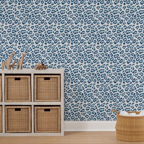 Spoonflower Leopard Skin Blue Peel and Stick Removable Wallpaper - Image 7