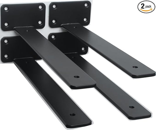 2 Pack - 11 inch Black Hidden L Shelf Bracket Iron Floating Shelf Brackets by MHMYDZ