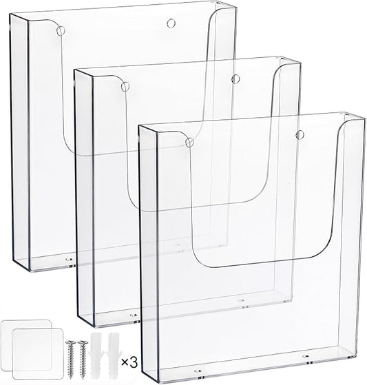 3 Pack Acrylic Brochure Holder, 8.5 x 11 Inch Brochure Holder Wall Mount by Suwimut