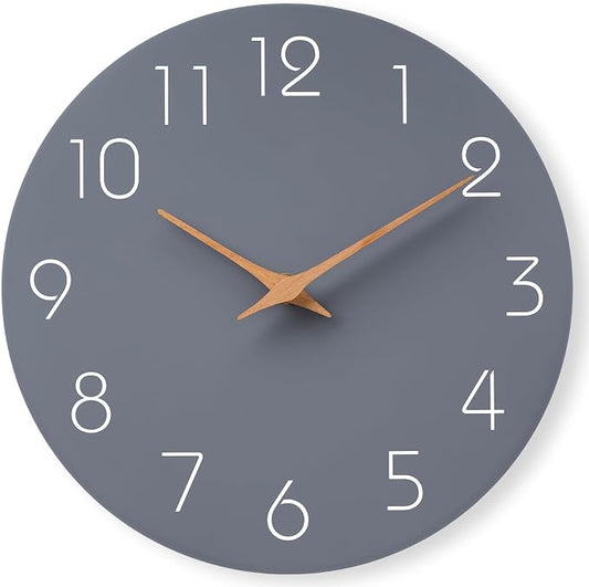 Mosewa Wall Clock 8 Inch Gray Battery Operated Silent Non Ticking Simple Modern by MOSEWAWALLCLOCK