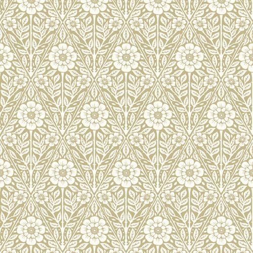 17.3" x 393.7" Floral Wallpaper Peel and Stick Vintage Boho Cream Damask by LUKUUI