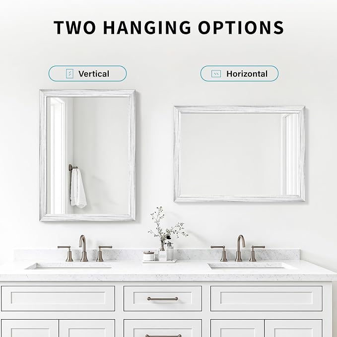 White Grey Wood Effect Framed Wall Mirror, 22x30 Rectangle Mirror, - Image 5