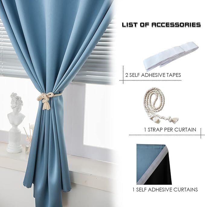 AJAZZ Self Adhesive Curtains 100% Blackout Shades Window Cover Sticky Curtain - Image 2
