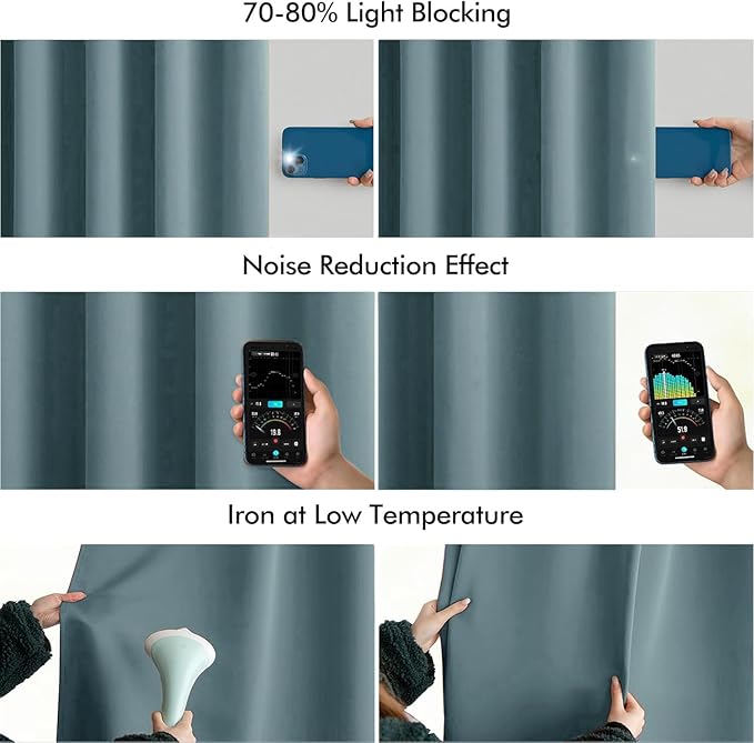 MIULEE Greyish Blue Back Tab Blackout Curtains 90 Inches Long 2 Panels Set - Image 5