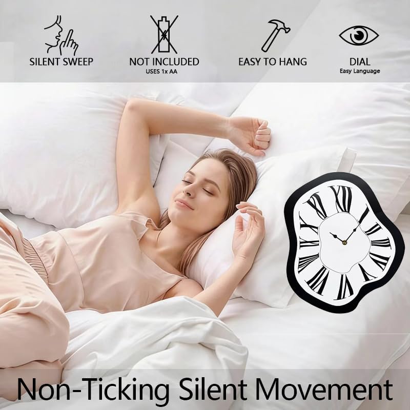 Retro Melting Wall Clock, Creative Irregular Roman Numeral Clock, Silent - Image 5