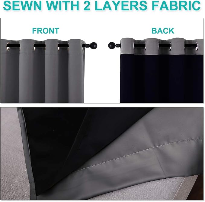NICETOWN Grey 100% Blackout Curtains 2 Panels - Image 5