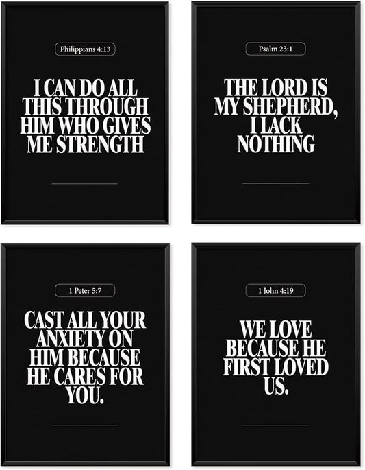 Locomiss Black Christian Wall Art Decor Posters, Minimalist Jesus Scripture by Unknown