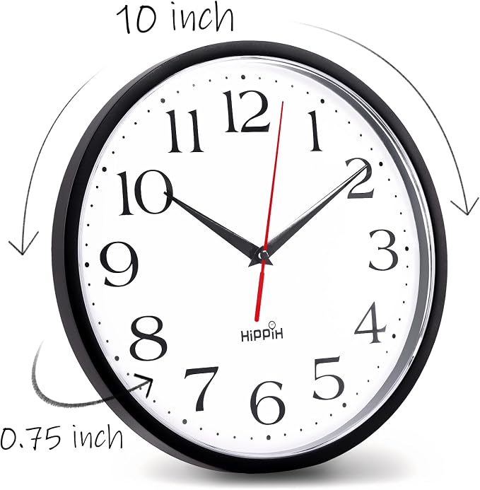 HIPPIH 2 Pack Silent Wall Clock, 10 Inch Non Ticking Quiet Digital Sweep - Image 3