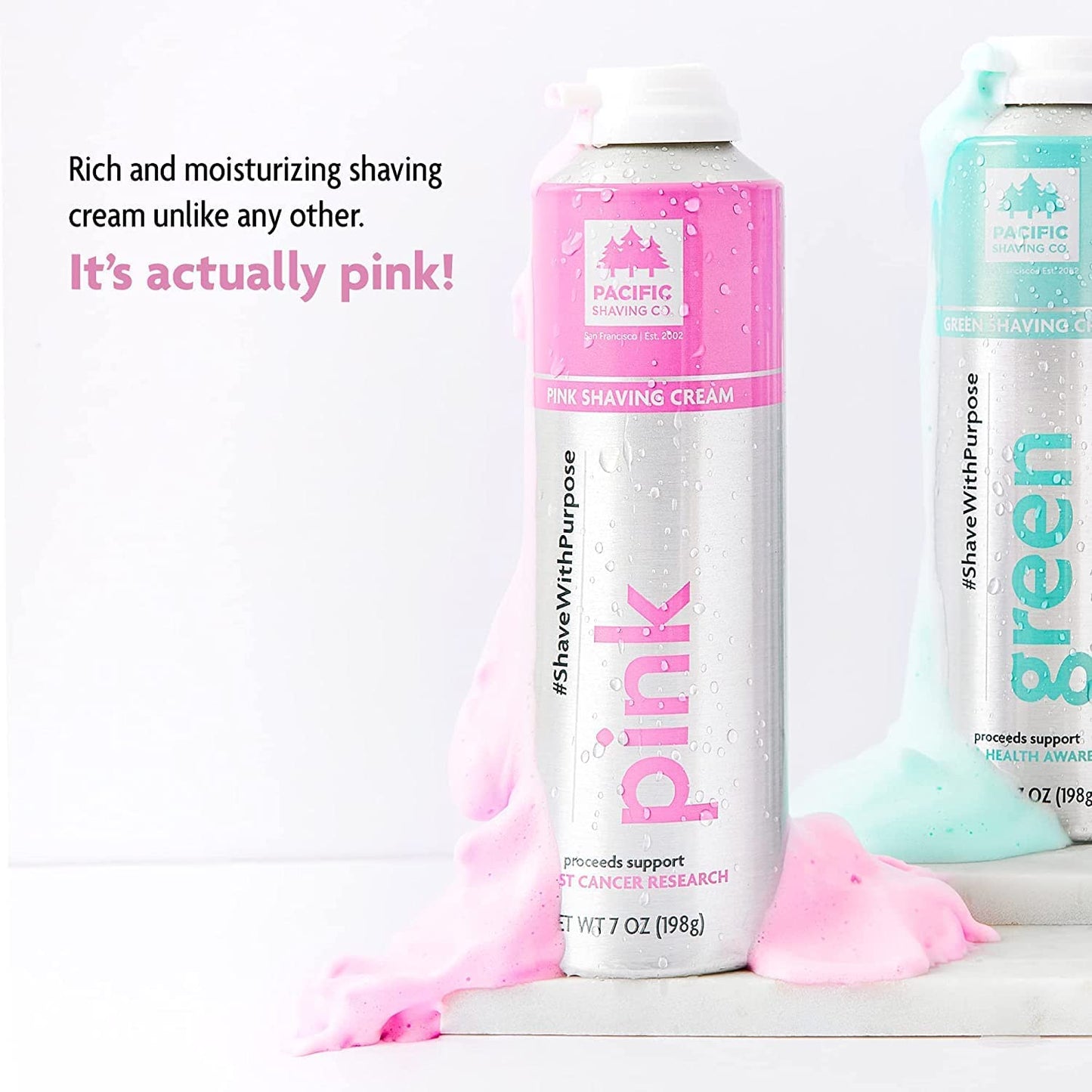 Pacific Shaving Company Pink Shaving Cream - Foaming Colorful Shaving Cream - Hydrating, Redness Reducing + Irritation Free Shave Cream (7 Oz)