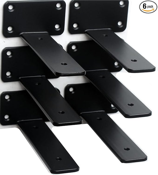 6 Pack - 5 inch Black Hidden L Shelf Bracket Iron Floating Shelf Brackets by MHMYDZ