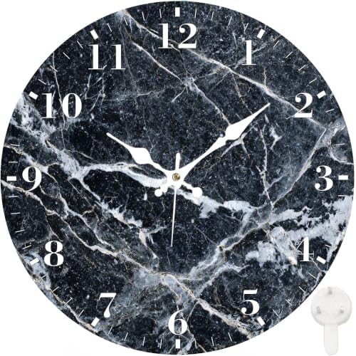 12" Silent Wall Clock, Round Wall Clock, Dark Vein Marble by Unknown