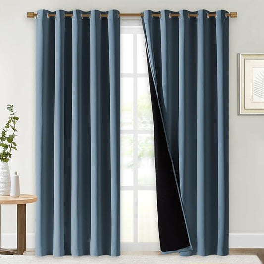NICETOWN 100% Blackout Window Curtain Panels, Smoky Blue, Cold and Full Light by NICETOWN