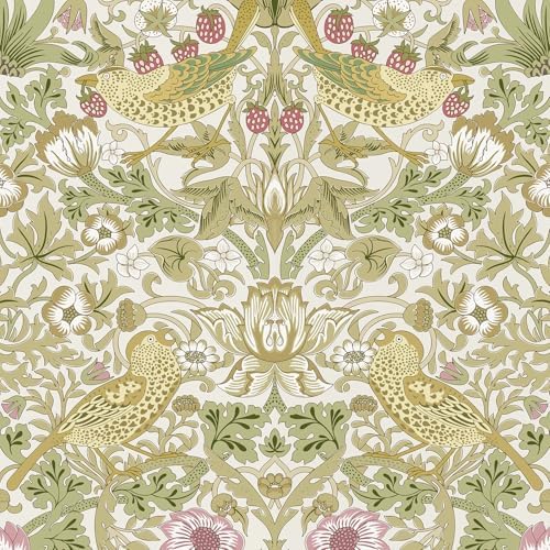 White Floral Peel and Stick Wallpaper William Morris Style Vintage by HueBurst