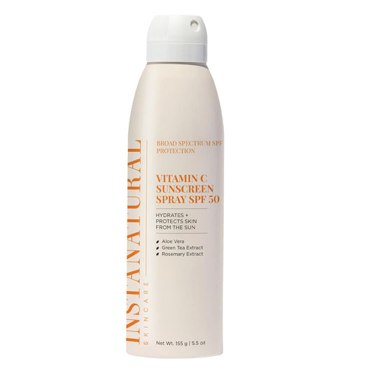 InstaNatural Skin Care Vitamin C SPF 50 Broad Spectrum Sunscreen Spray, Brightens & Hydrates, UVA, UVB Sun Protection Sunblock, with Aloe Vera & Botanicals, Aerosol Bottle, 5.5 Fl Oz