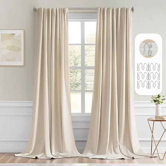 MIULEE Cream Beige Back Tab Light Blocking Curtains 95 Inch Length 2 Panels Set by MIULEE