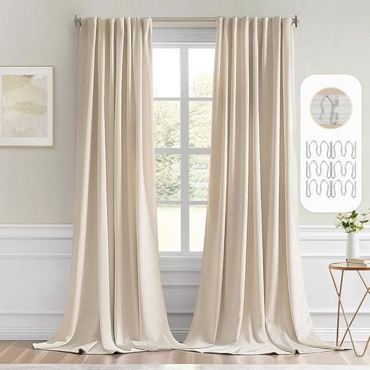 MIULEE Back Tab Cream Beige Curtains 102 Inch Long 2 Panels Set by MIULEE