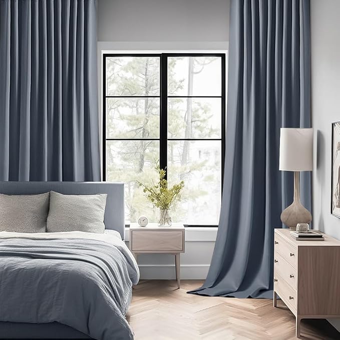 MIULEE Stone Blue Back Tab Blackout Curtains 90 Inches Long 2 Panels Set - Image 2