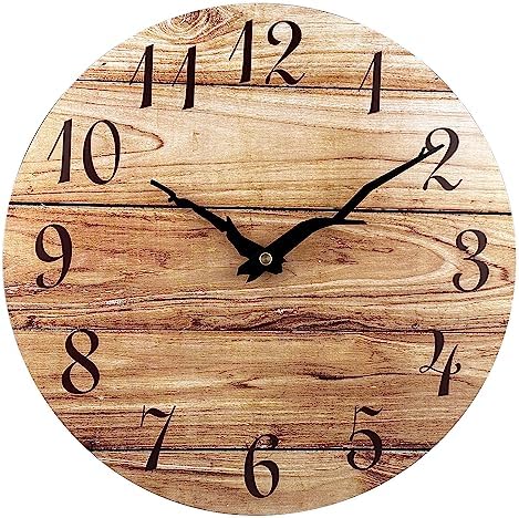 Plumeet Small Wall Clock, Rustic Country Village Walnut Clocks Decorative by Plumeet