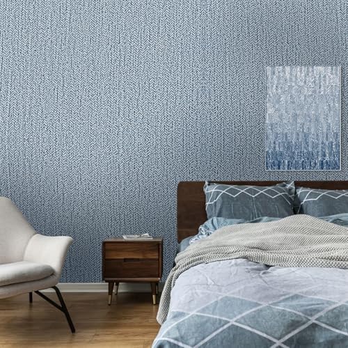 Peel and Stick Wall Paper Blue Textured Wall 15.7inch x 196.85inch Covering - Image 2