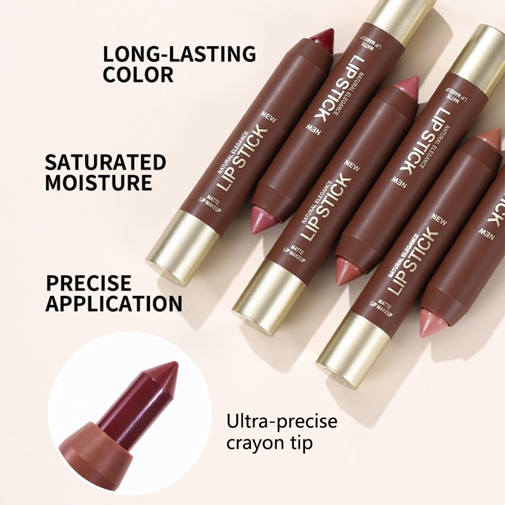 Matte Lipstick Crayon Set for Women, Rose Pink 24 Hour Lipstick Lip Liner Pencil, Neutral Lip Stick Lipliner Long Lasting Waterproof Smudge Proof, Vegan & Cruelty-Free, 01