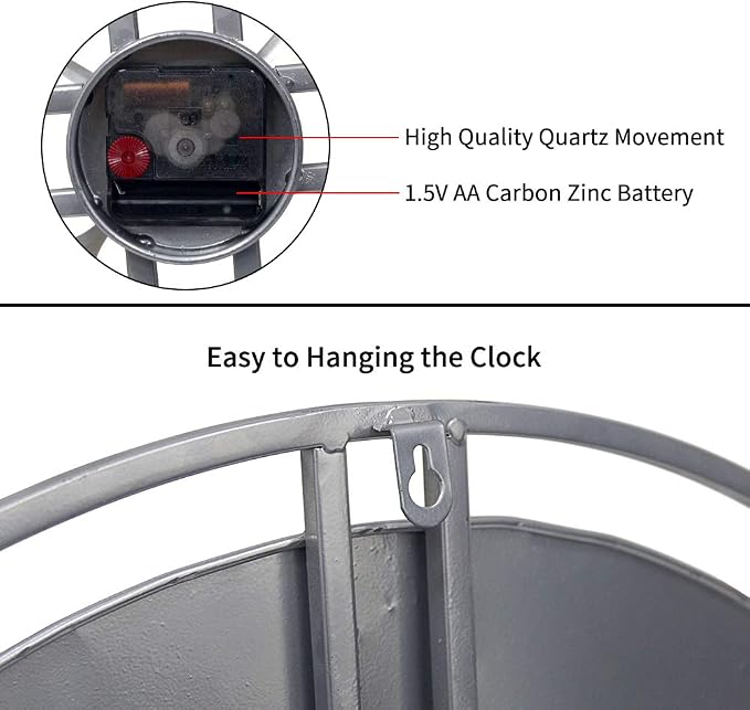 30 inch Large Wall Clock Decorative Solid Metal Retro Decor - Image 5