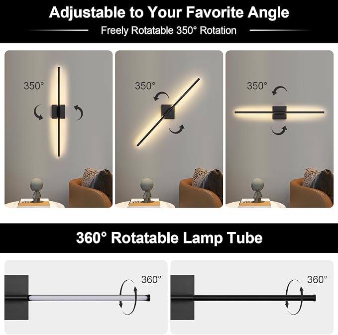 Battery Operated Wall Sconce, 3000K-6000K Dimmable Black Wall Lights - Image 4
