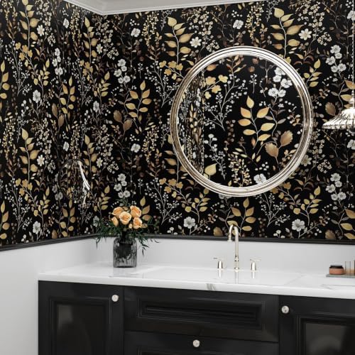 Laatse Vintage Dark Floral Gold Leaf Peel and Stick Wallpaper 17.5"x787" - Image 6