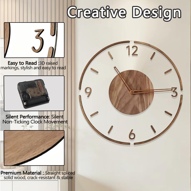 Modern Silent Wall Clock with 3D Numbers – Clear Acrylic & Walnut Wood Clocks - Image 7