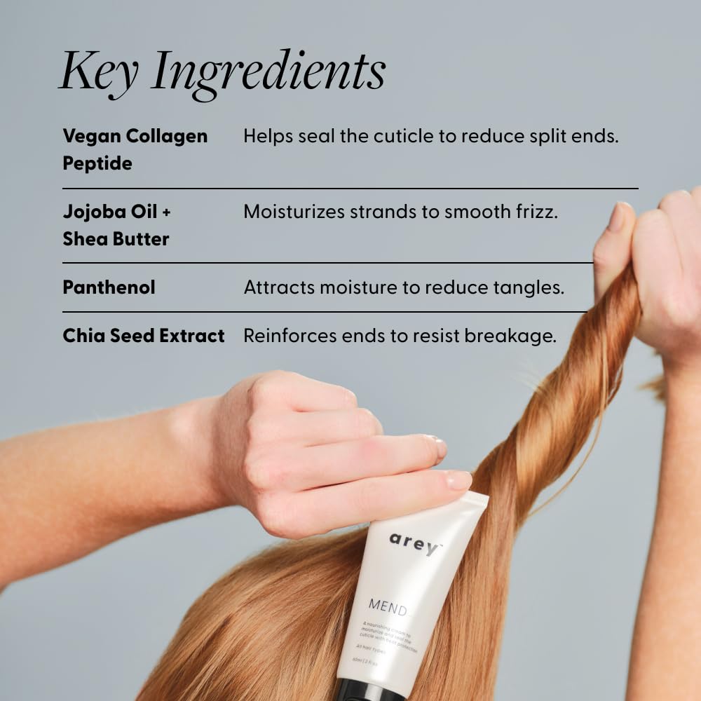 Arey Mend Heat Protectant Leave-In Conditioner | Detangles, Rehydrates, Strengthens and Protects Hair up to 450°F | Vegan, Cruelty-Free & Gluten-Free (2 Fl Oz)