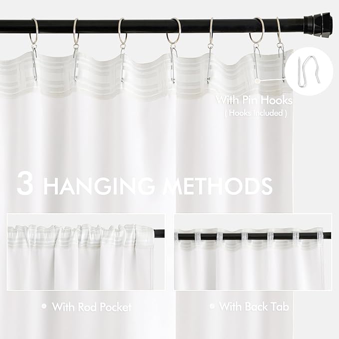 MIULEE Pure White Back Tab Blackout Curtains 120 Inch Long 2 Panels Set - Image 3