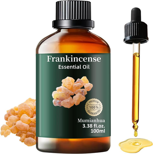 Mumianhua 100% Pure Frankincense Essential Oil Natural Frankincense Oil for Aromatherapy Therapeutic Grade Resin Oil for Skin, Meditation Diffuser & Candle Making | for Home & Office Focus 3.38 Fl Oz