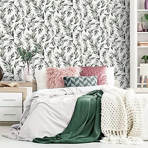 Livebor Green Leaf Wallpaper Peel and Stick Olive Wallpaper17.7” x 236.2” - Image 2