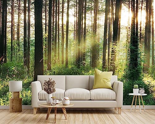 -Green Forest Scenery Woodland Tree Fabric Wallpaper Living Room Bedroom - Image 2