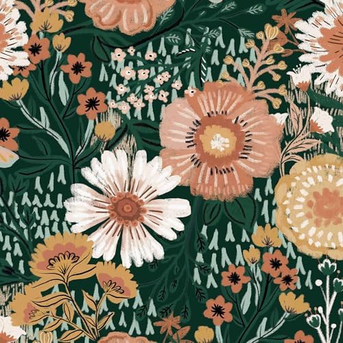 Dimoon Boho Retro Dark Green Wallpaper Peel and Stick Wallpaper Vintage Floral by DIYYOURMOON
