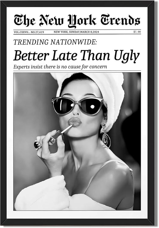 Framed Better Late Than Ugly Wall Decor Vintage Newspaper Wall Art Black and by Unknown